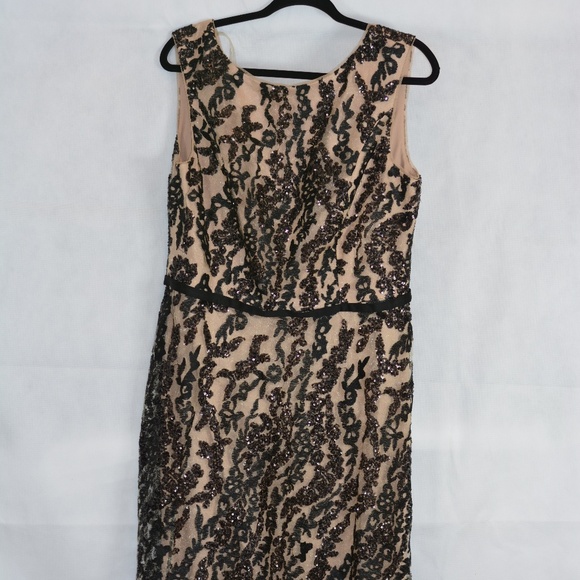 Strapless Sequined Lace Black on Nude Gown SZ 14 JS Collections - Picture 2 of 7